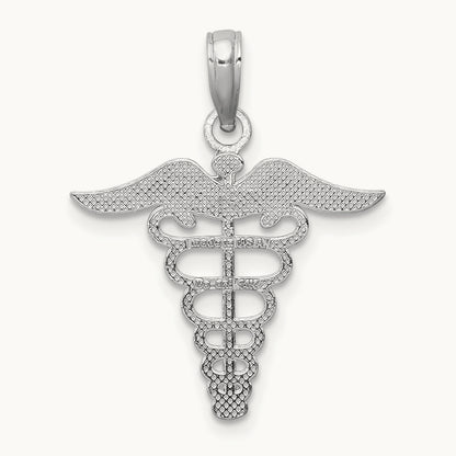 Caduceus Charm — 14K White Gold