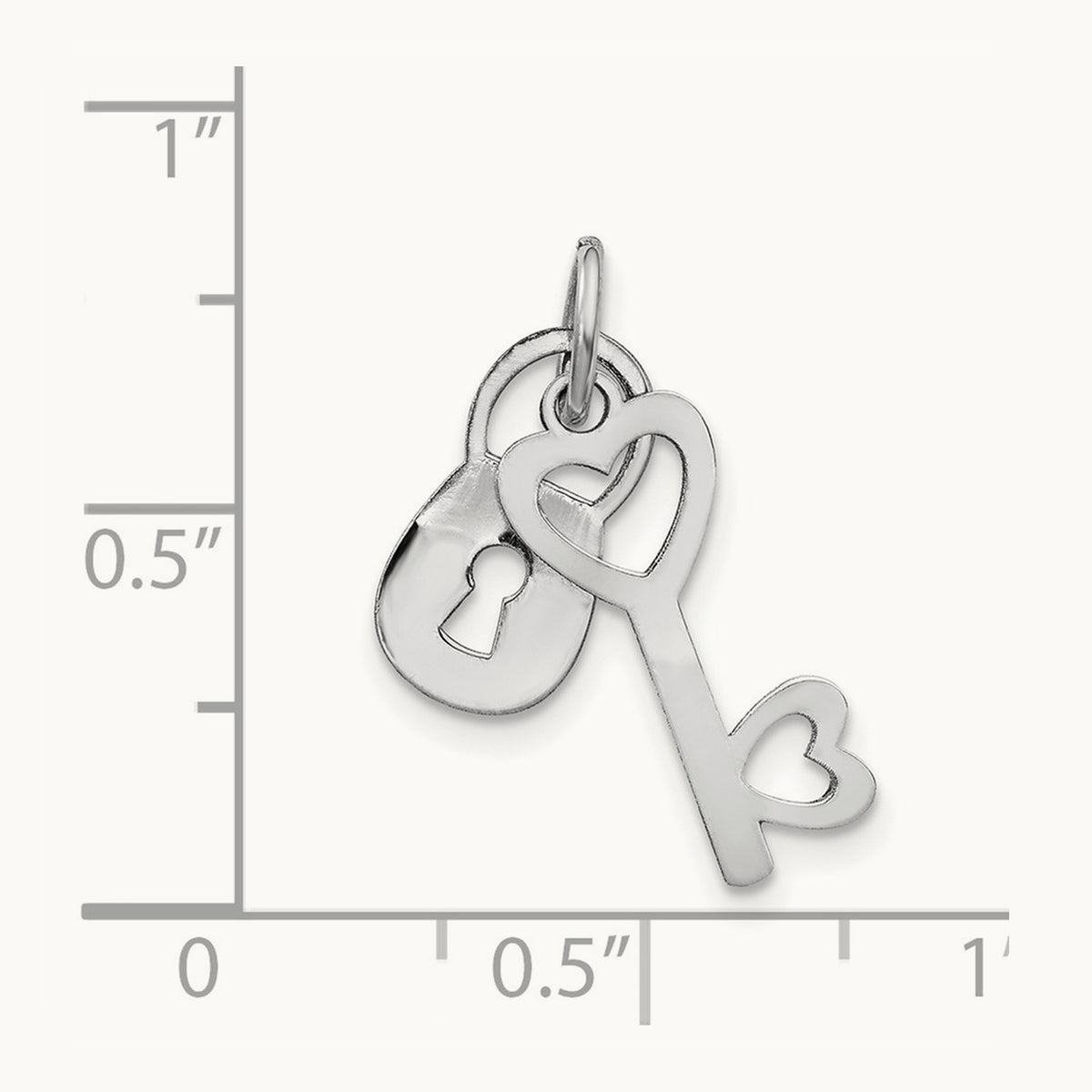 Polished Moveable Lock and Heart Key Charm, 14K White Gold