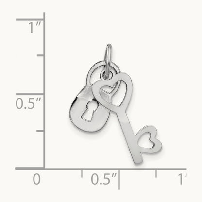 Polished Moveable Lock and Heart Key Charm, 14K White Gold