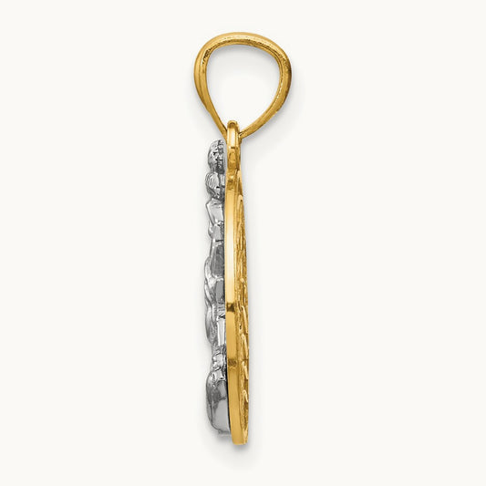 Lady Liberty on American Flag Disk Pendant, 14K Two-tone