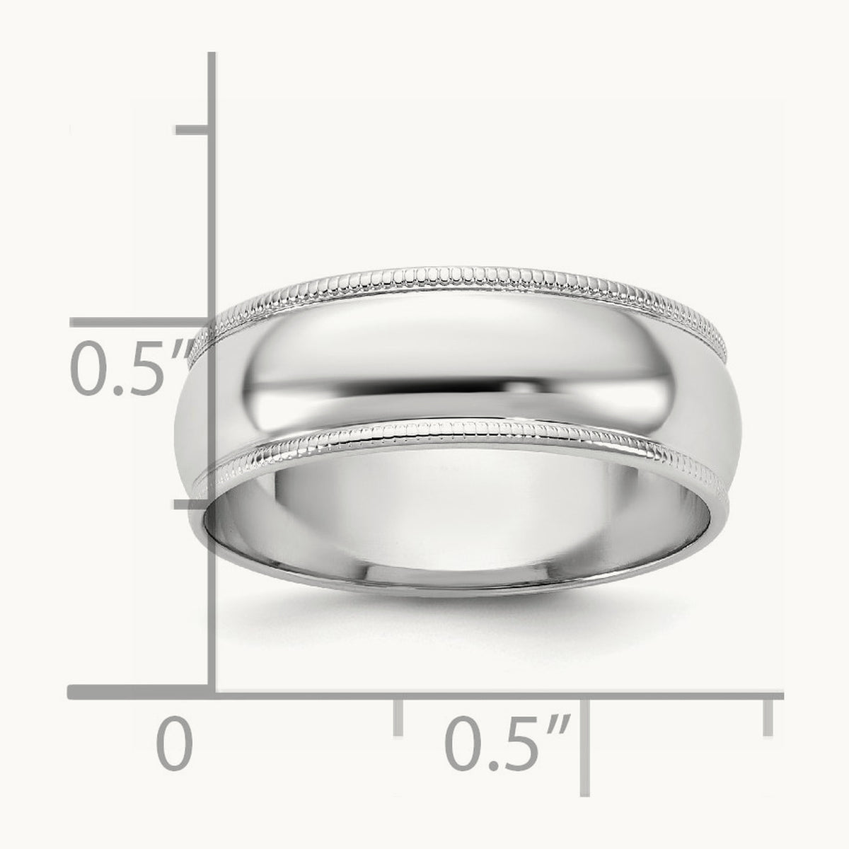 Lightweight Milgrain Half Round Band, 6.5mm, 10K White Gold
