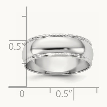 Lightweight Milgrain Half Round Band, 6.5mm, 10K White Gold
