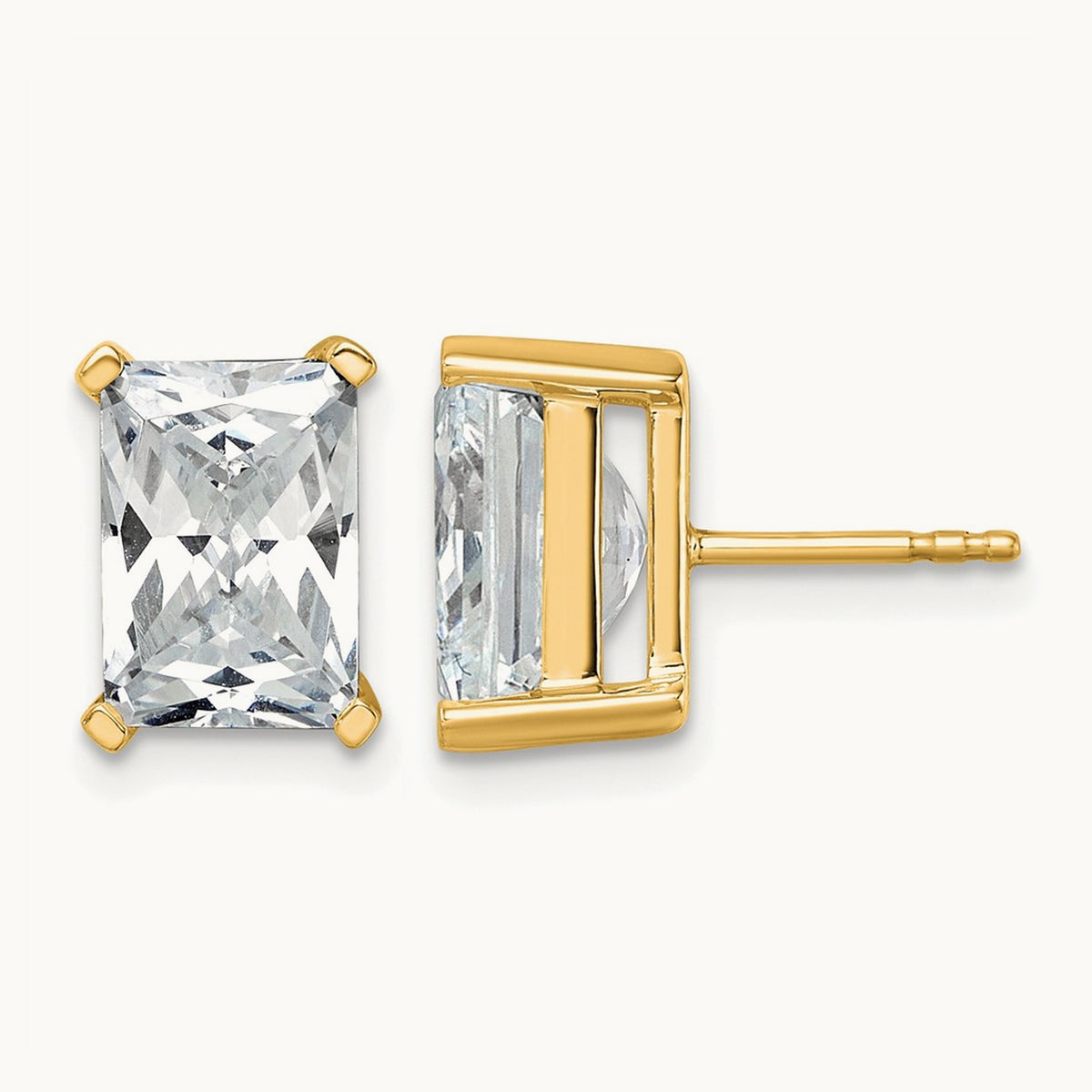 Radiant Four-Prong Stud Earrings, 0.50-6.00 ct tw Lab-Grown Diamond — 6 ct, 14K Yellow Gold