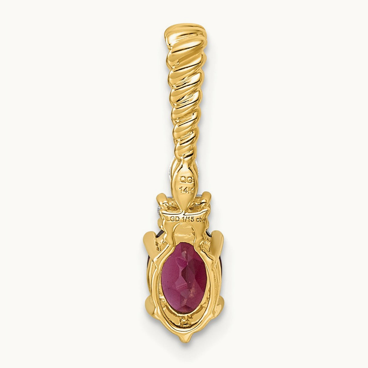 Polished Diamond and Rhodolite Garnet Twisted Chain Slide — 14K Yellow Gold