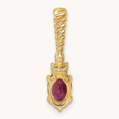 Polished Diamond and Rhodolite Garnet Twisted Chain Slide — 14K Yellow Gold