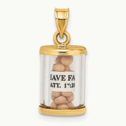 3-D Mustard Seeds Matthew 17 Scroll Pendant, 14K