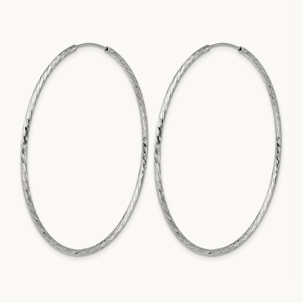 Rhodium-plated Diamond-cut Endless Hoop Earrings — 1.5mm
