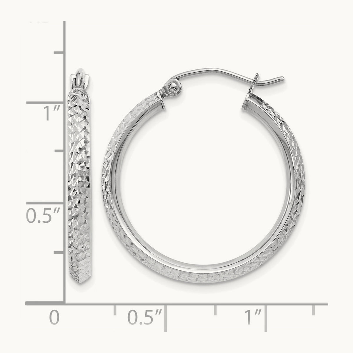 Knife Edge Diamond-cut Hollow Hoop Earrings — 14K White Gold, 2.5x25mm
