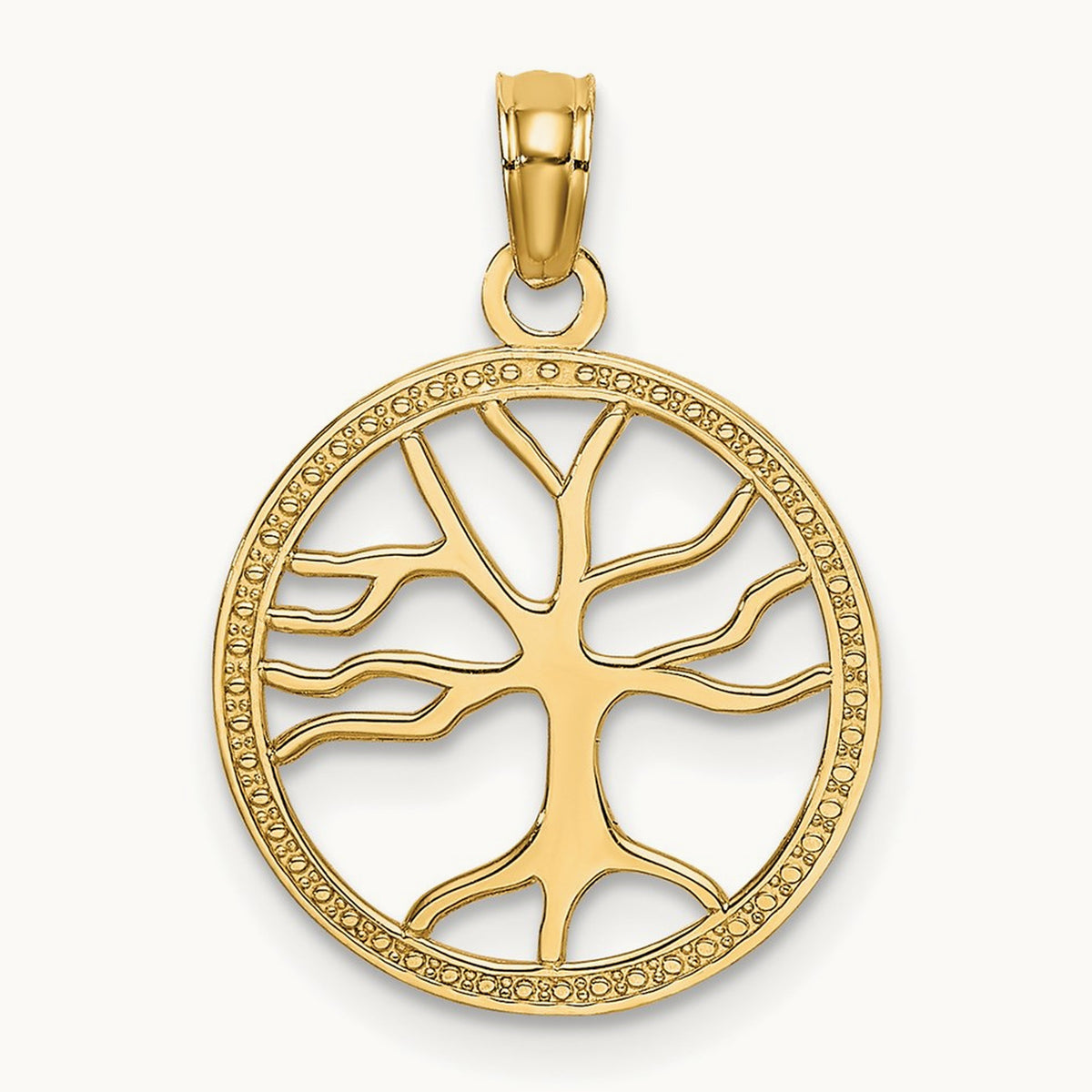 Small Tree of Life In Round Frame Charm — 14K Yellow Gold