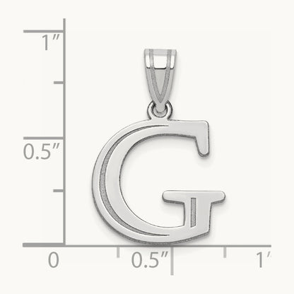 Polished Etched Letter G Initial Pendant, 14K White Gold