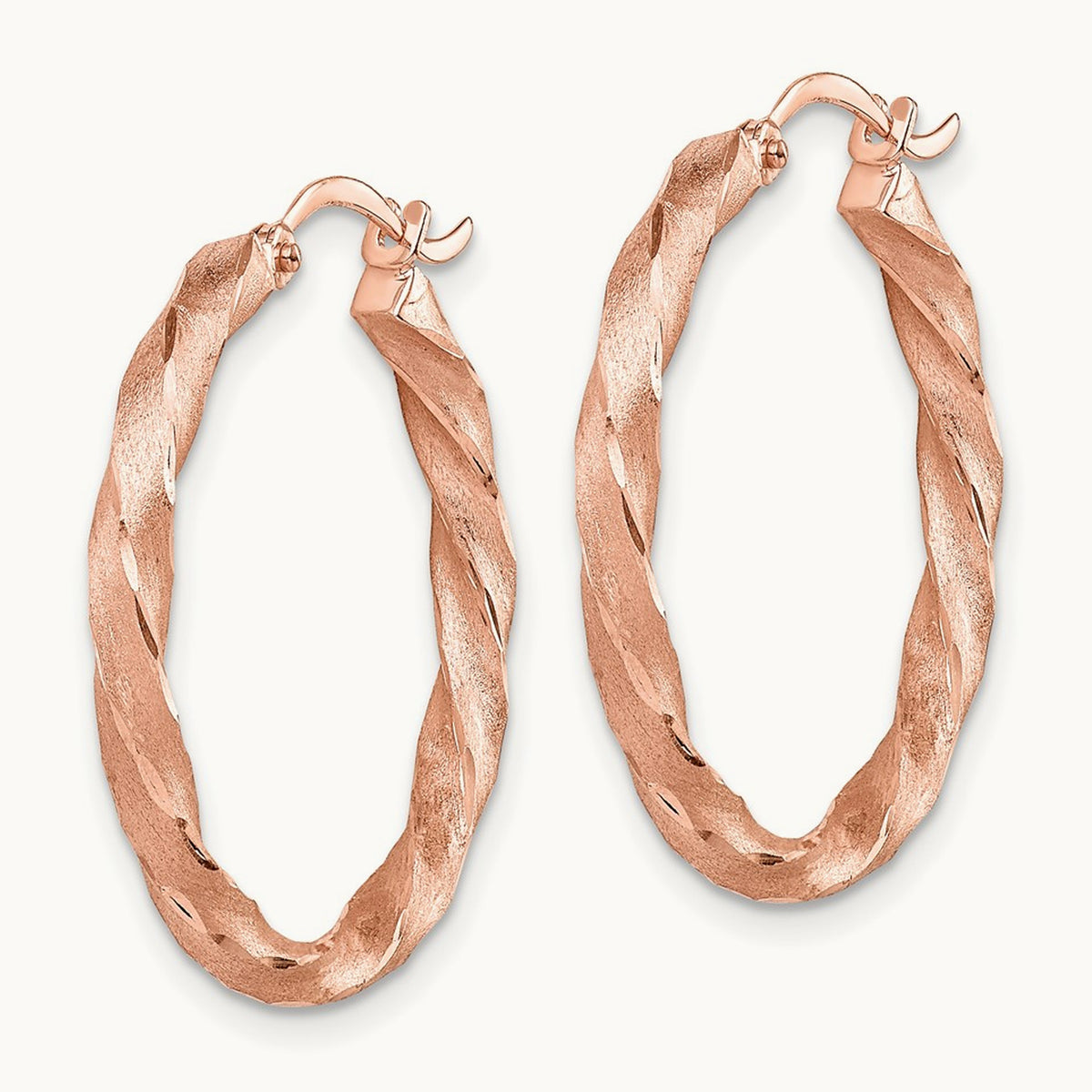 Twisted Satin Diamond-Cut Hoop Earrings — 14K Rose Gold, 26mm