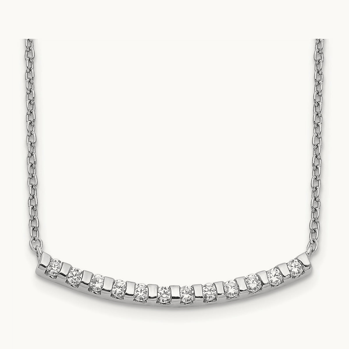 Diamond Curved Bar 18 inch Necklace, 14K White Gold