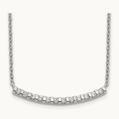 Diamond Curved Bar 18 inch Necklace, 14K White Gold