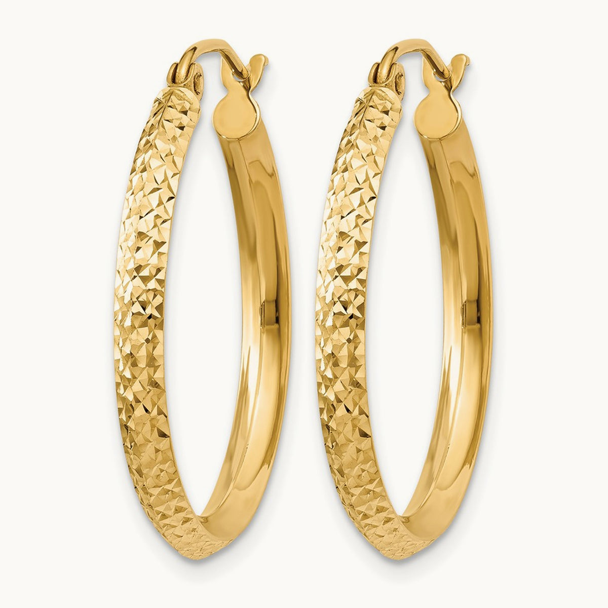 Knife Edge Diamond-cut Hollow Hoop Earrings — 14K Yellow Gold, 2.5x25mm