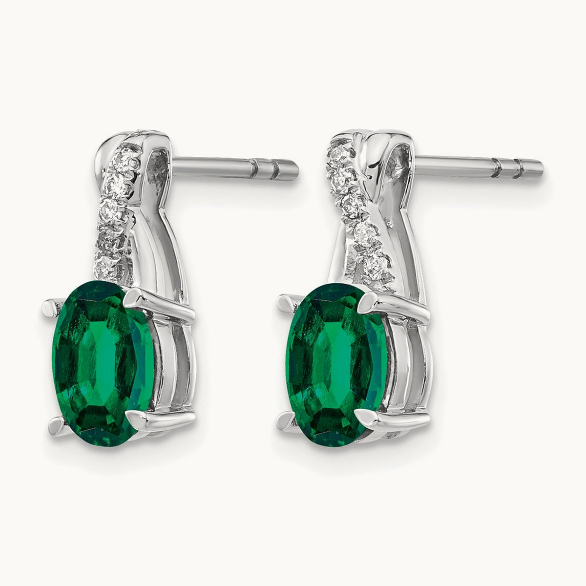 Created Emerald and Diamond Earrings, 14K White Gold