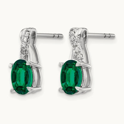 Created Emerald and Diamond Earrings, 14K White Gold