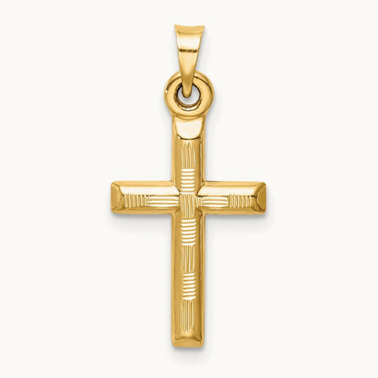 Hollow Diamond-cut Cross Pendant, 14K