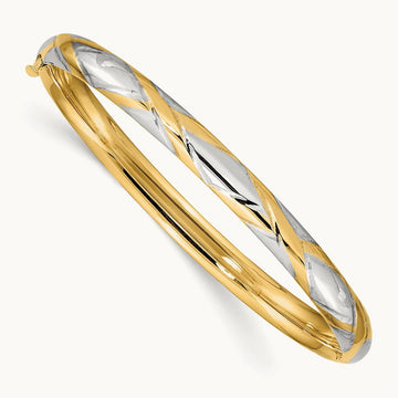 3/16 w/White Rhodium Criss-Cross Children's Hinged Bangle, 14K