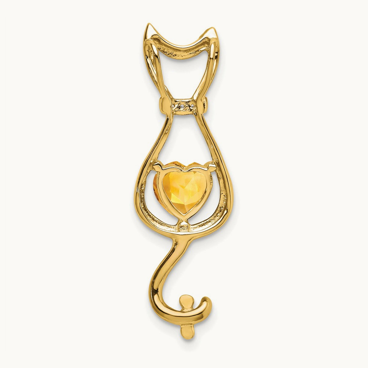 Citrine and Diamond Cat Pendant — 14K Yellow Gold