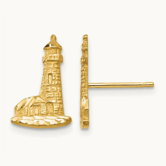 Diamond-cut Lighthouse Earrings, 14K