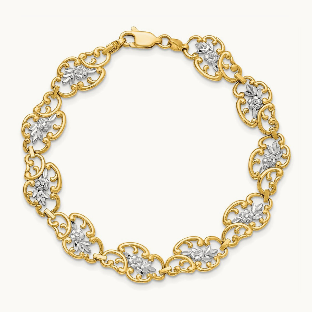 Diamond-Cut Fancy Bracelet, 14K with White Rhodium