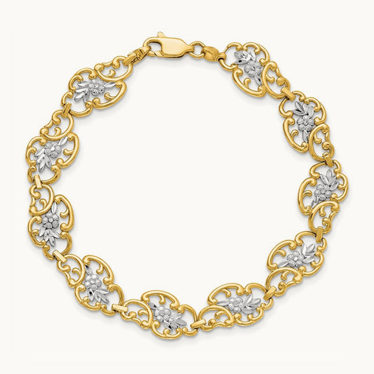 Diamond-Cut Fancy Bracelet, 14K with White Rhodium