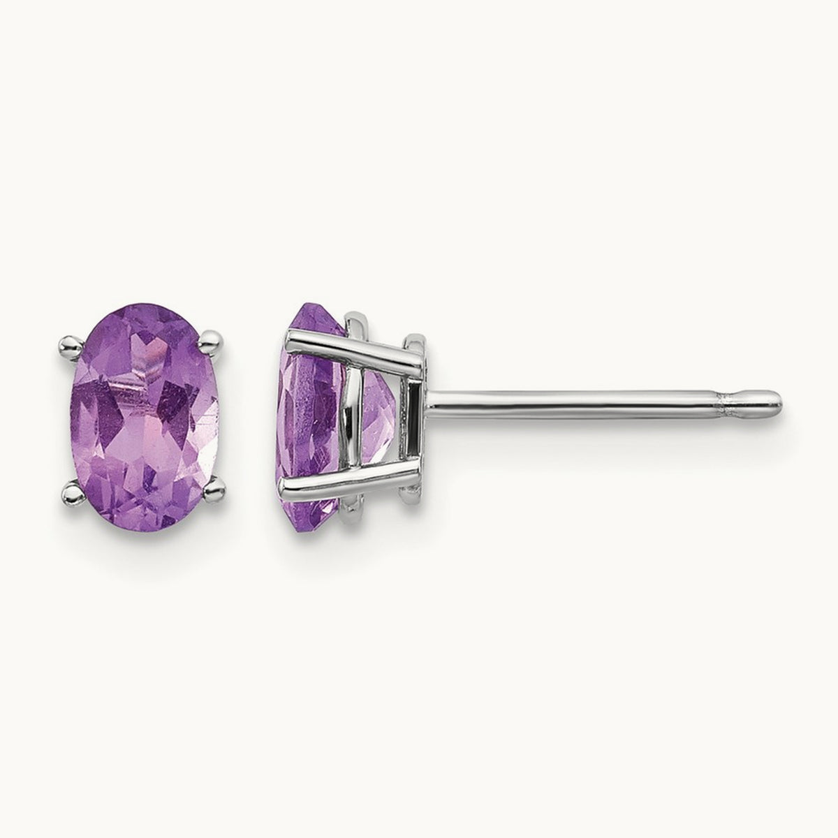 6x4 Oval February/Amethyst Post Earrings — 14K White Gold