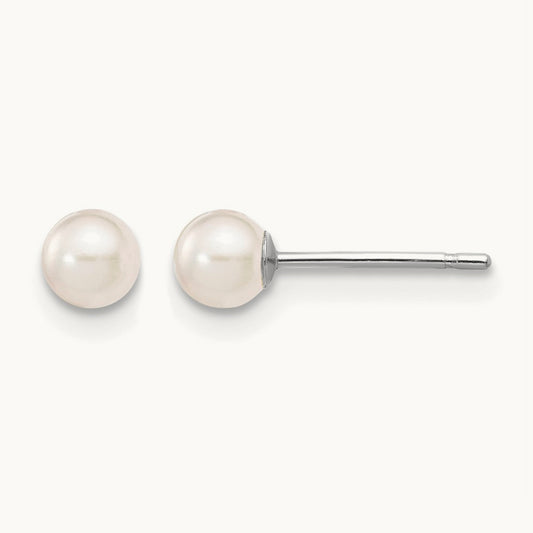 3- Round White Saltwater Akoya Cultured Pearl Earrings, 4mm, 14K White Gold