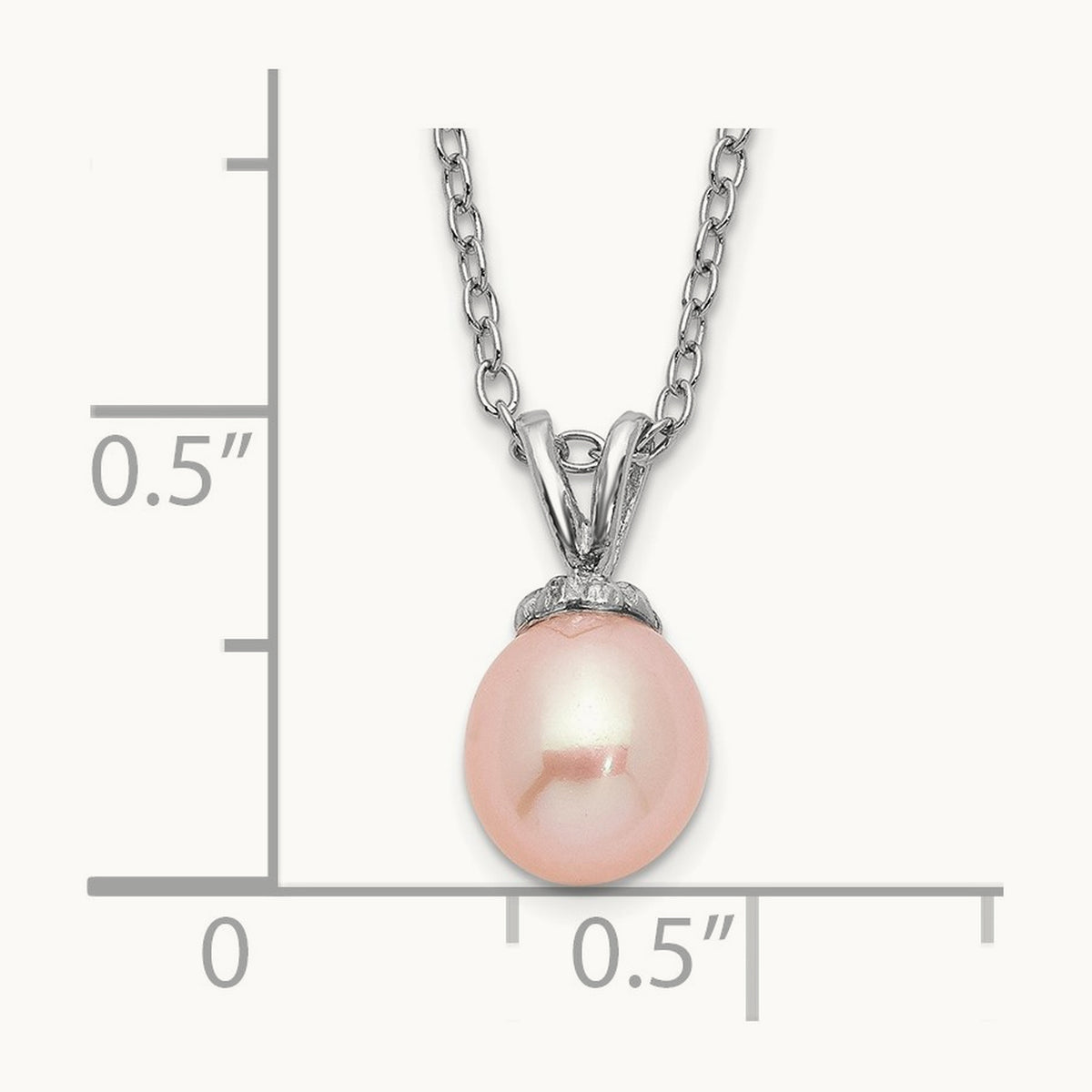 Madi K RH-plated Pink Rice 6- FWC Pearl Necklace, 7mm, Sterling Silver