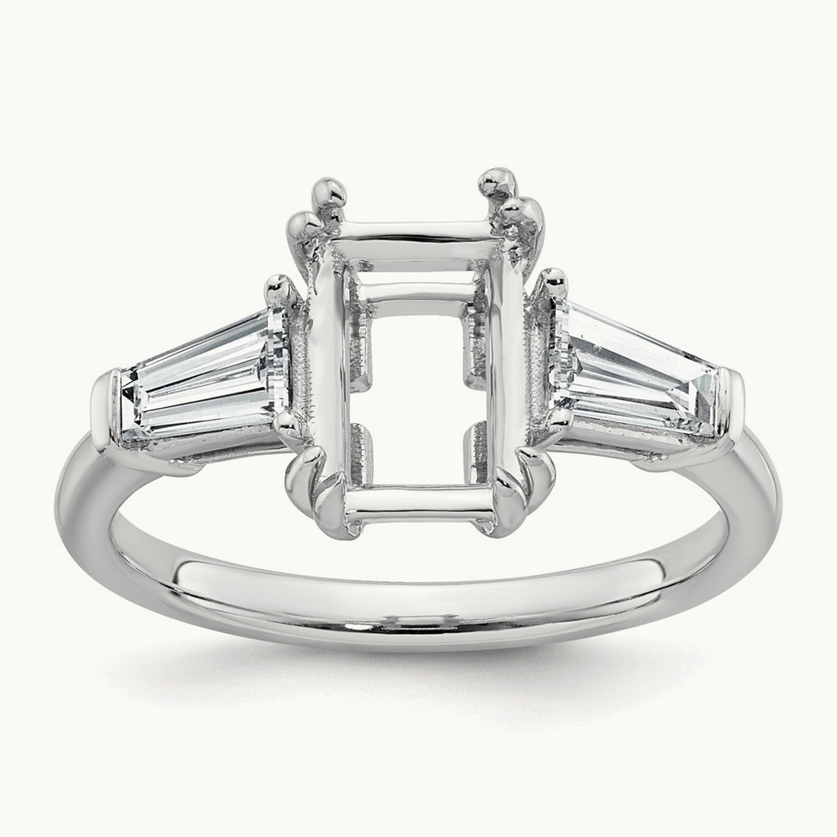 Emerald Center Semi-Mount Engagement Ring — 14K White Gold, 7/8 ct, 7