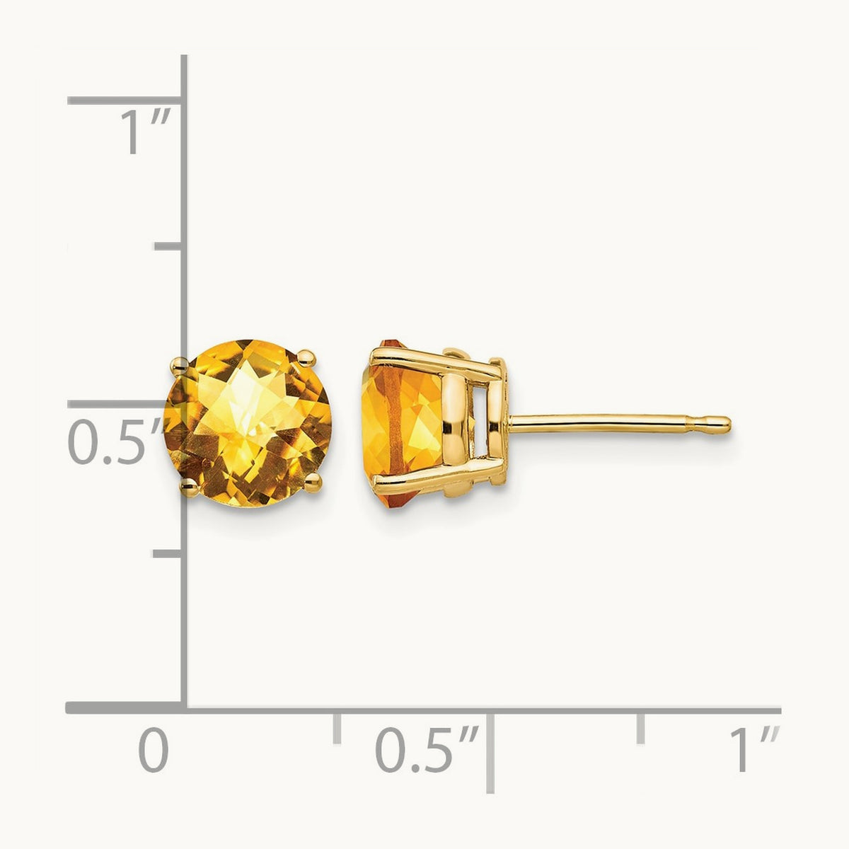 Citrine Checker Earrings, 7mm, 14K