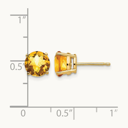 Citrine Checker Earrings, 7mm, 14K
