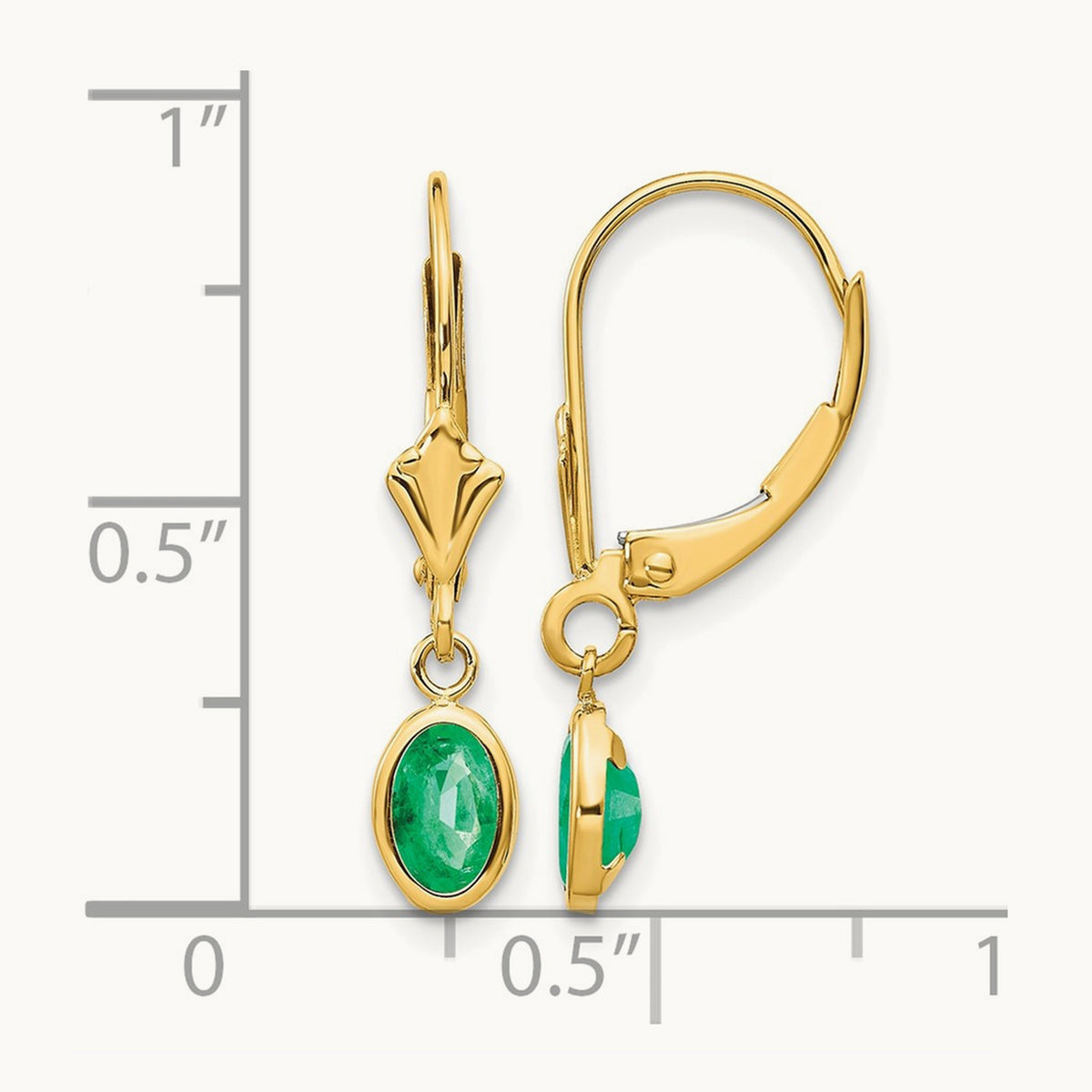 6x4 Oval Bezel May/Emerald Leverback Earrings — 14K Yellow Gold