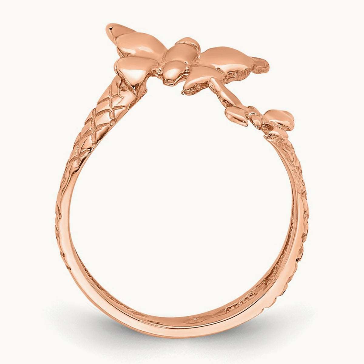 Polished & Textured Butterfly Toe Ring — 14K Rose Gold