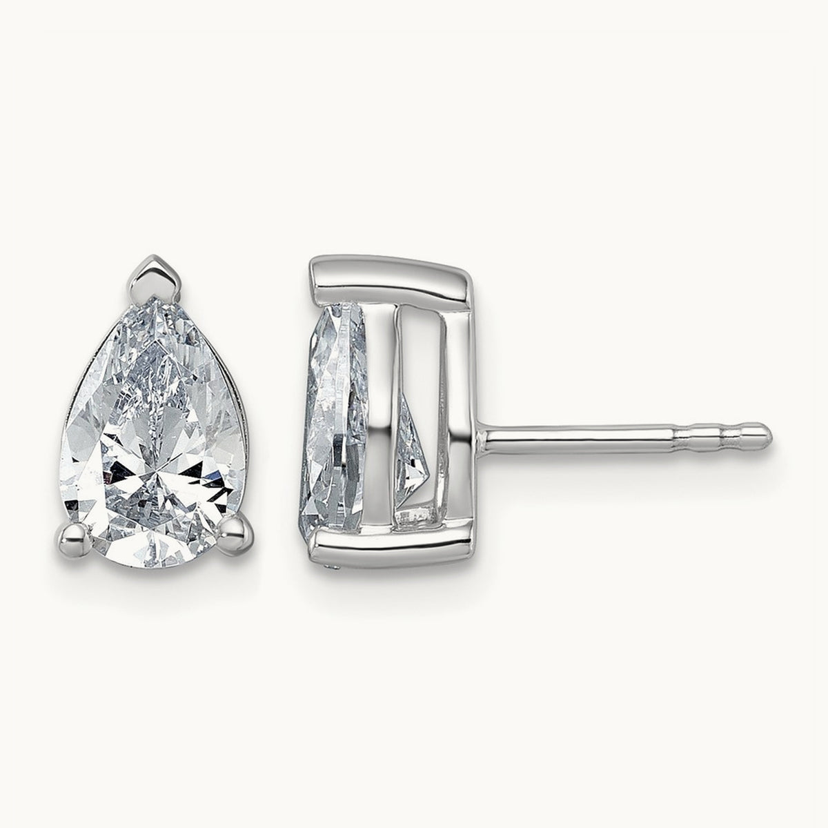 Pear 3 Prong Stud Earrings, 0.50-6.00 ct tw Lab-Grown Diamond — 2 ct, 14K White Gold