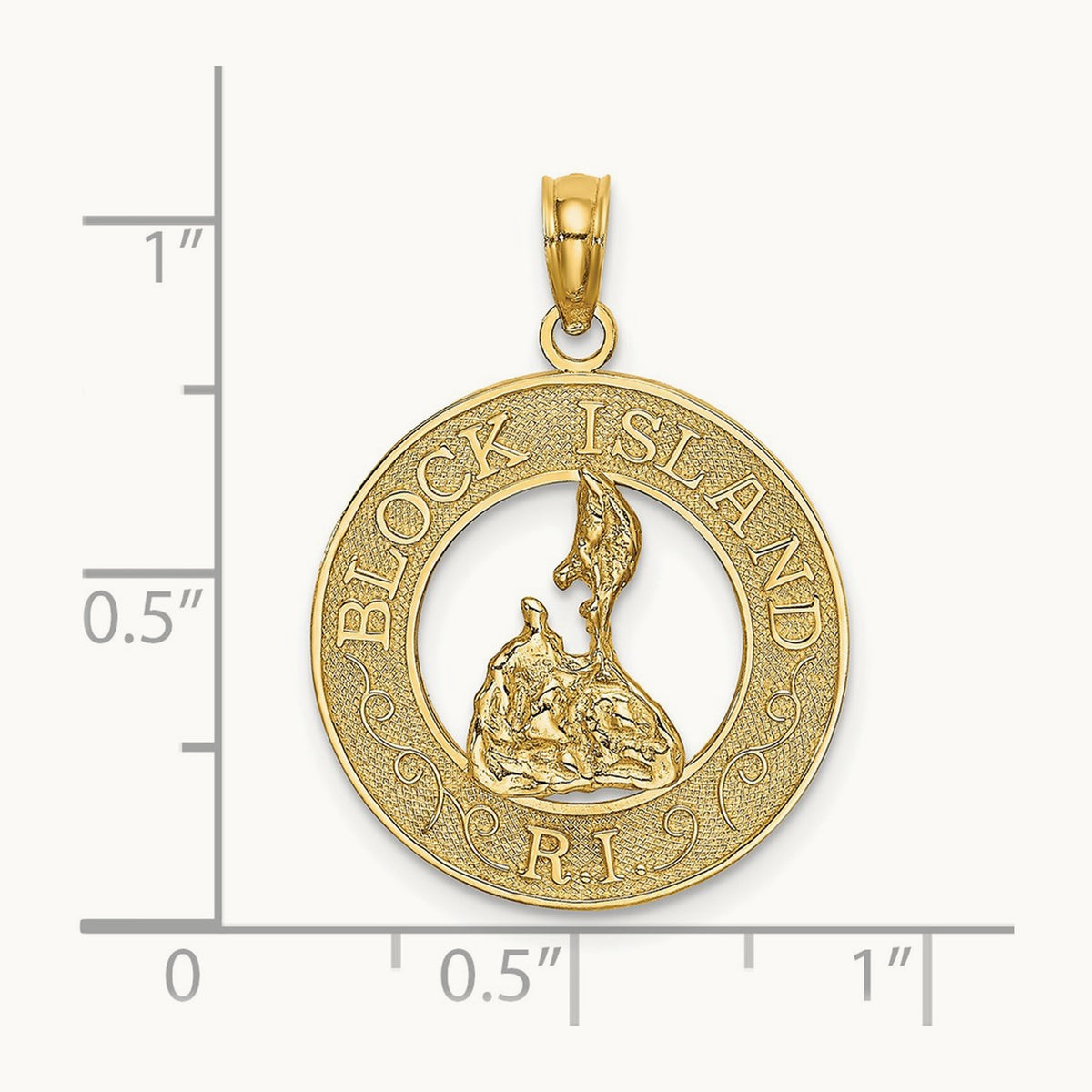 BLOCK ISLAND, RI Circle w/ Map Charm, 14K