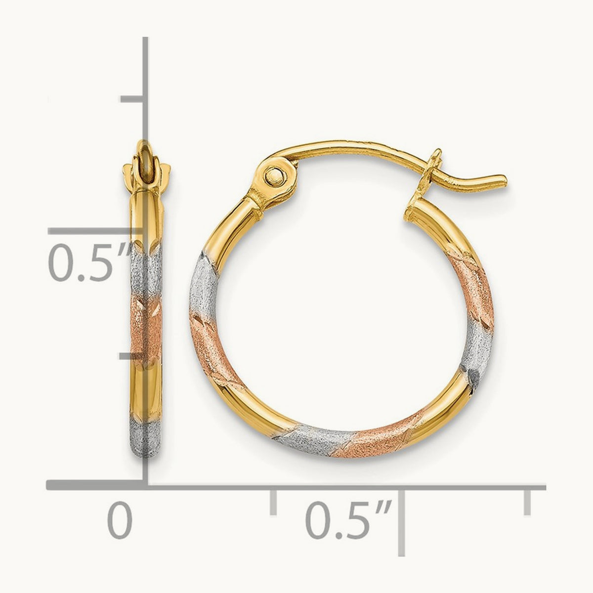 Satin & Diamond-cut Hoop Earrings with white and rose rhodium — 1.5mm