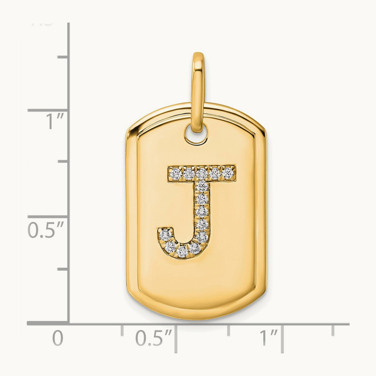 Diamond Dog Tag Charm — 14K Yellow Gold, J