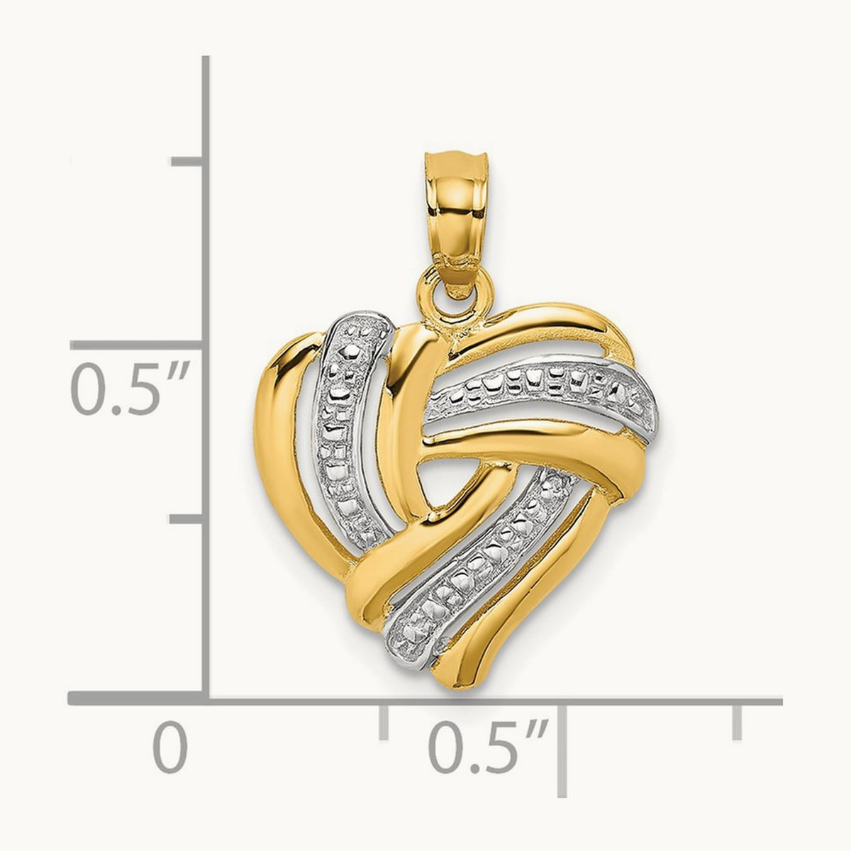w/ White Rhodium Textured Heart Charm, 14K