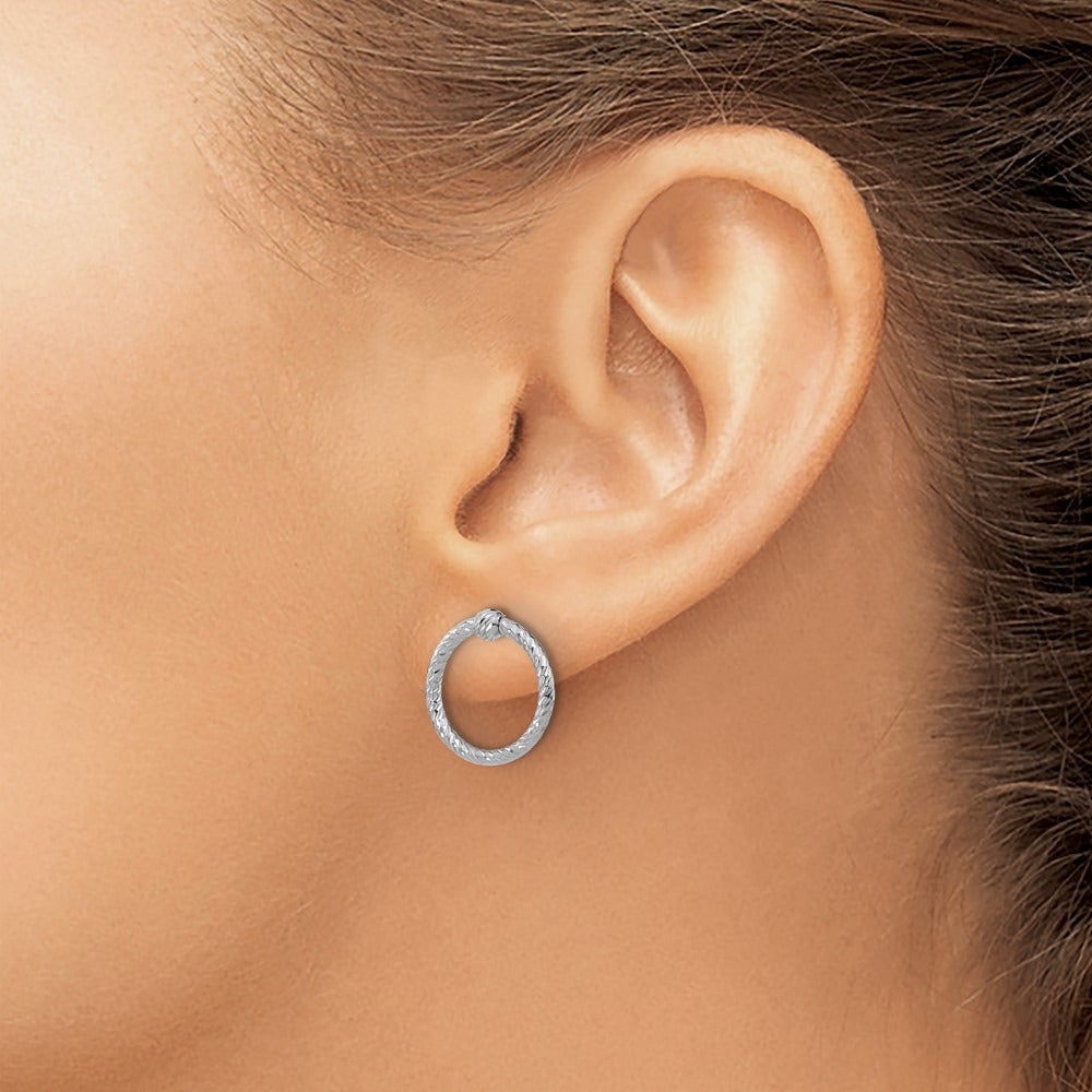 Polished Diamond-cut Twisted Circle Post Earrings — 14K White Gold, 14.6mm