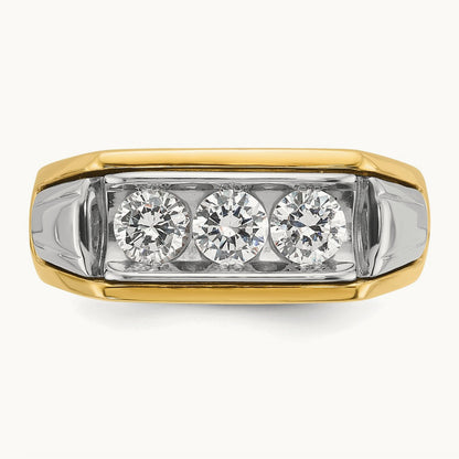 14ktt IBGoodman Men's Polished and Grooved 3-Stone Diamond Ring