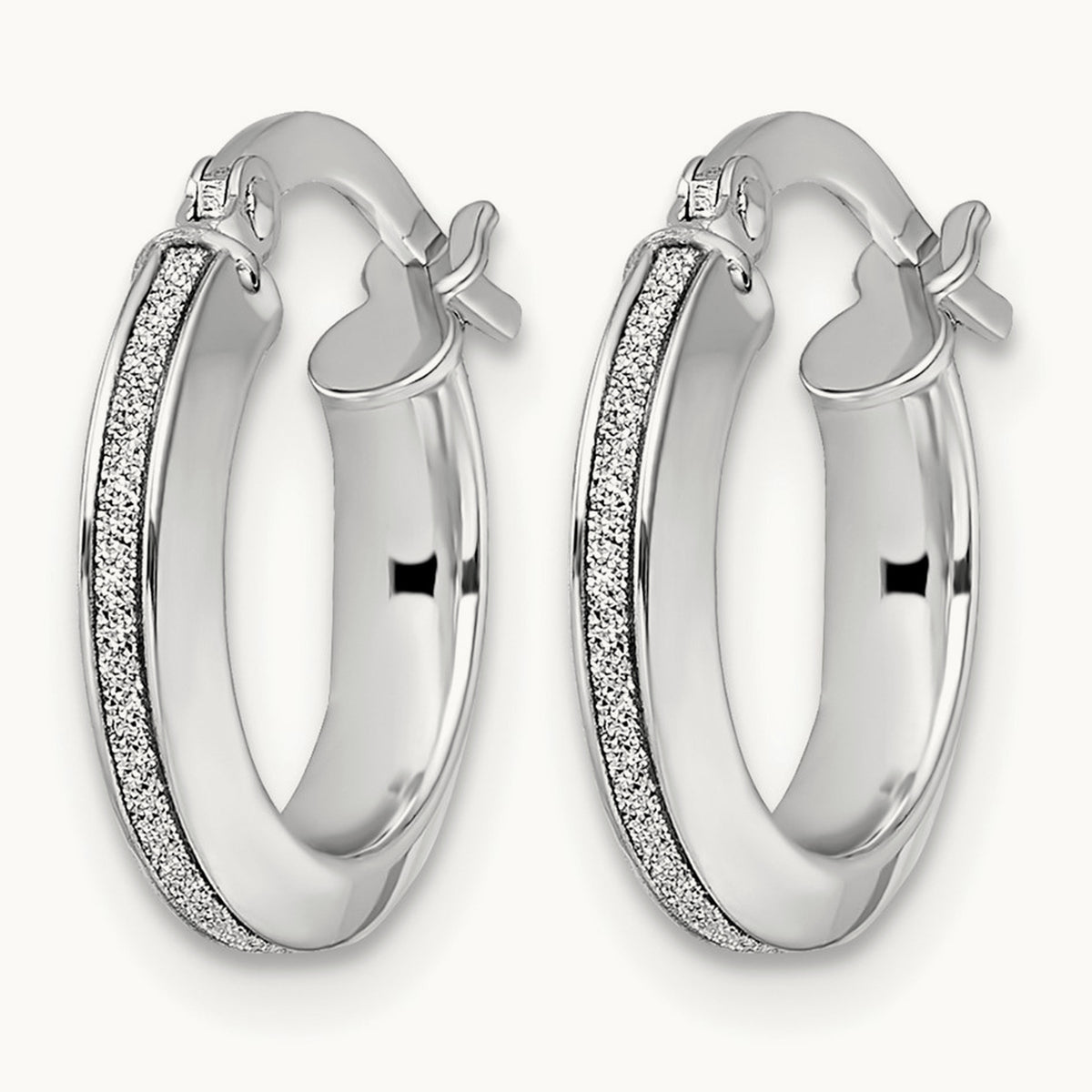 Polished Glimmer Infused Hoop Earrings — 14K White Gold, 14.5mm