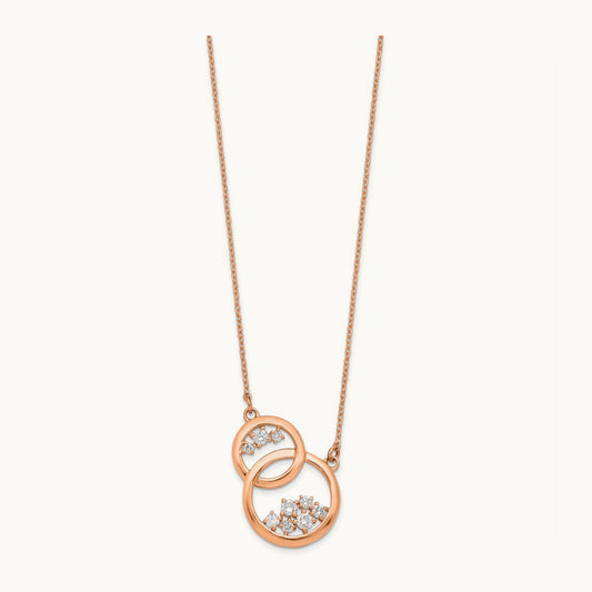Polished Diamond Double Circle 18in Necklace, 14K Rose Gold