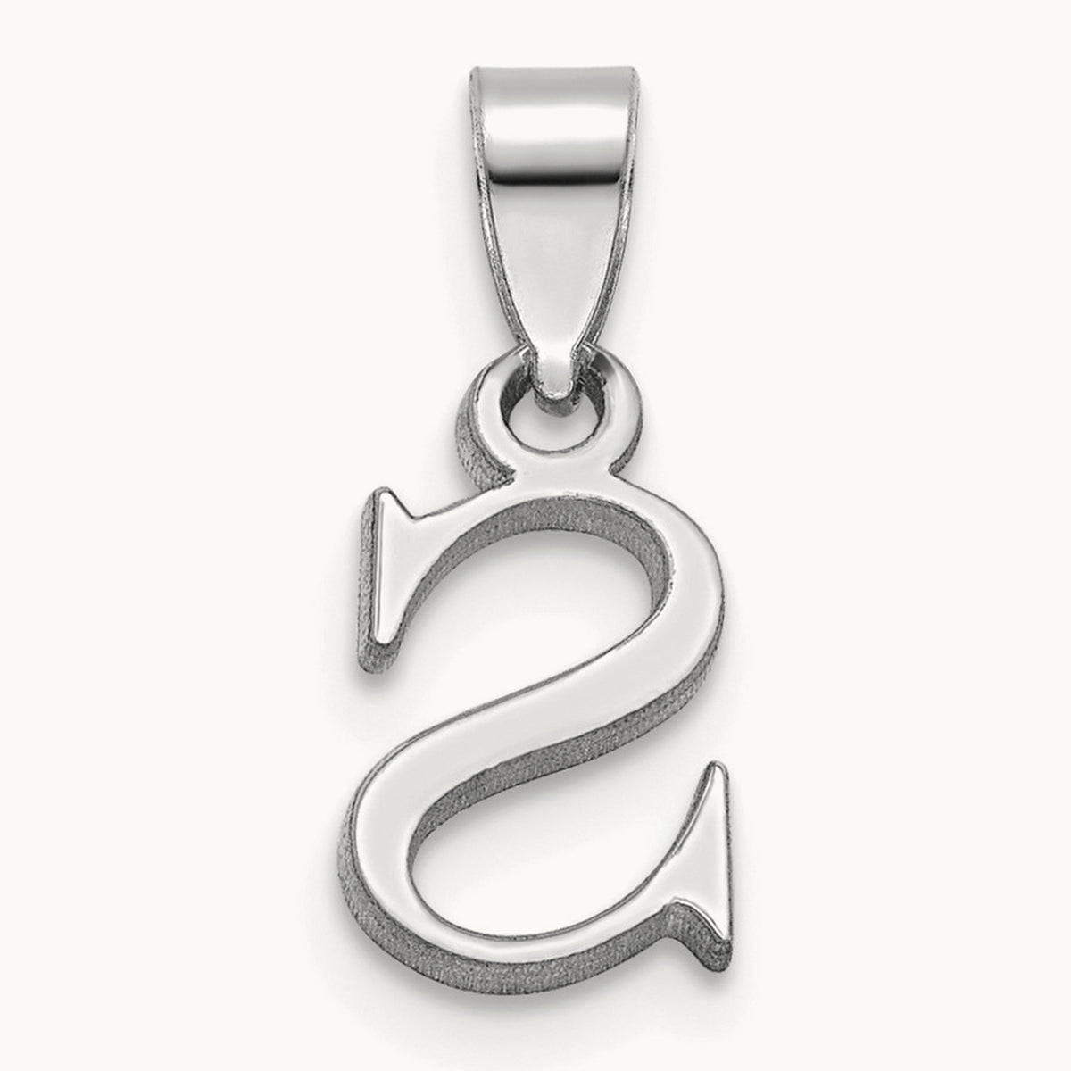 Polished Block Initial Pendant — 14K White Gold, S