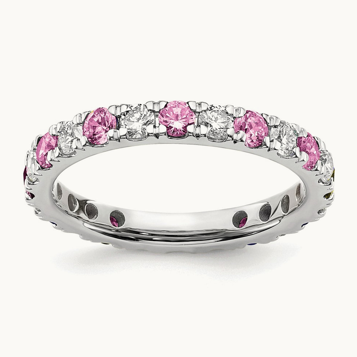 Created Pink Sapphire Eternity Band — 14K White Gold, 2.65 mm