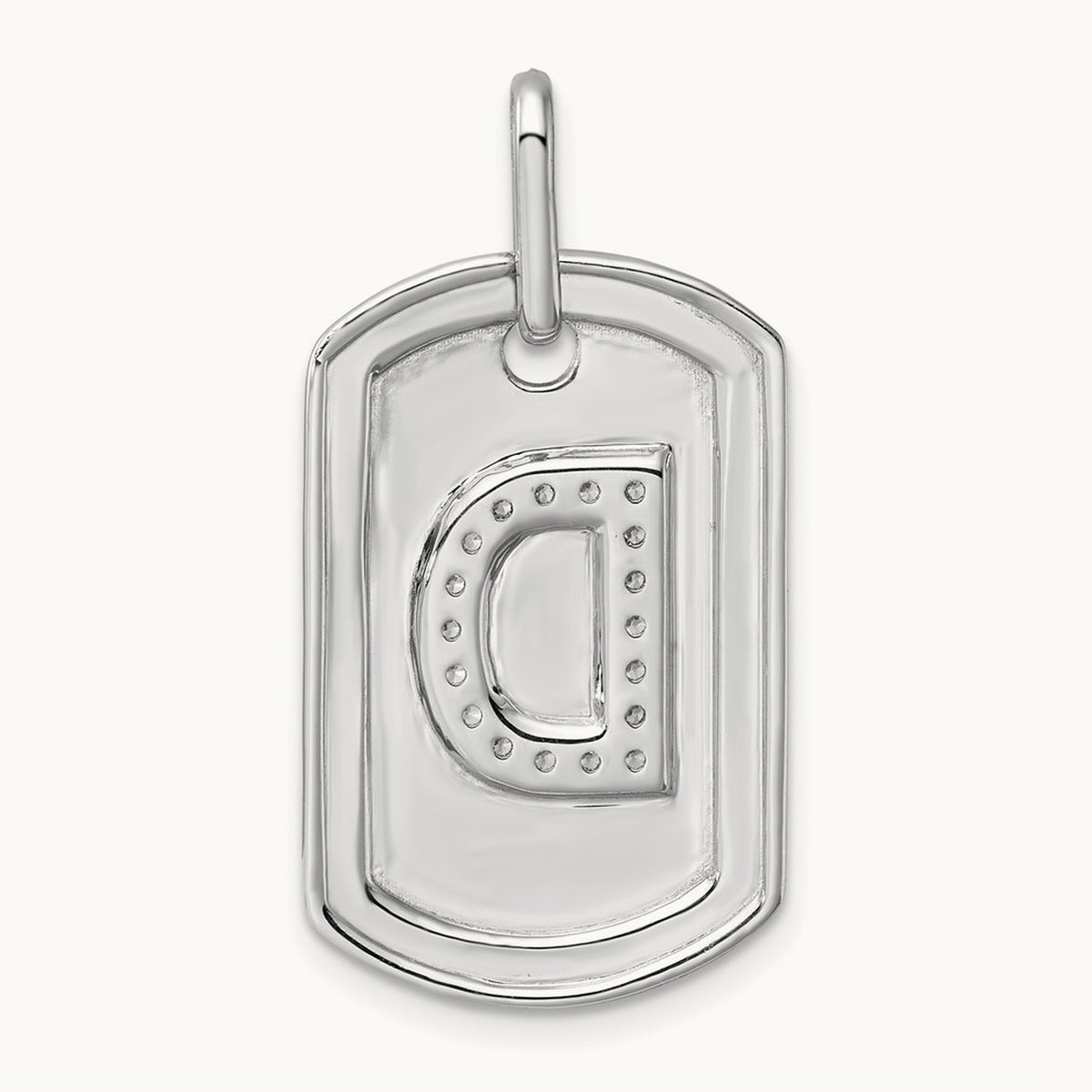 Diamond Dog Tag Charm — 14K White Gold, D