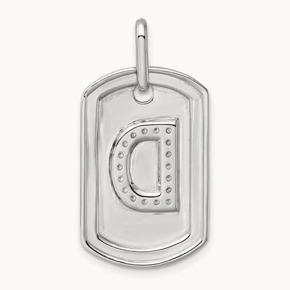 Diamond Dog Tag Charm — 14K White Gold, D