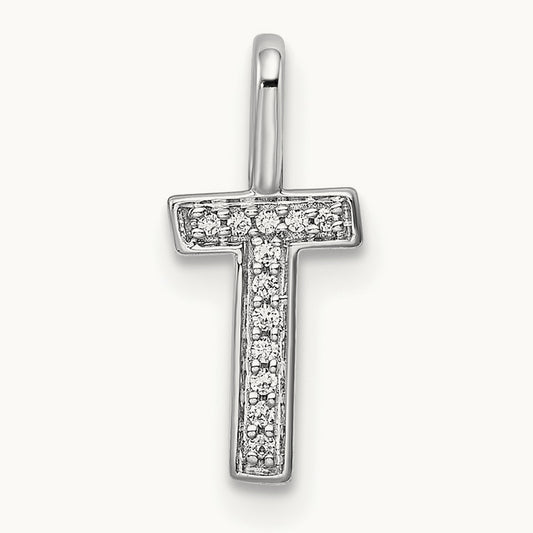 Diamond Letter T Initial Pendant, 14K White Gold