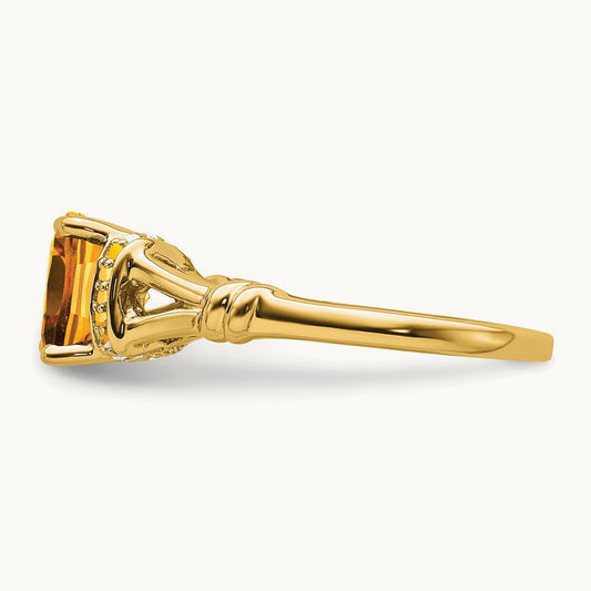 Citrine and Diamond Ring — 14K Yellow Gold, 7