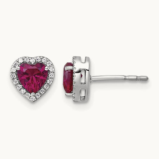 Ruby Heart Halo Earrings, 0.10-0.15 ct tw Lab-Grown Diamond